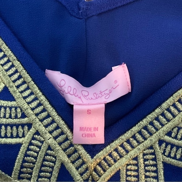 Lilly Pulitzer Lela Cami Top in True Royal Blue Size S Gold Embroidered - Picture 3 of 11